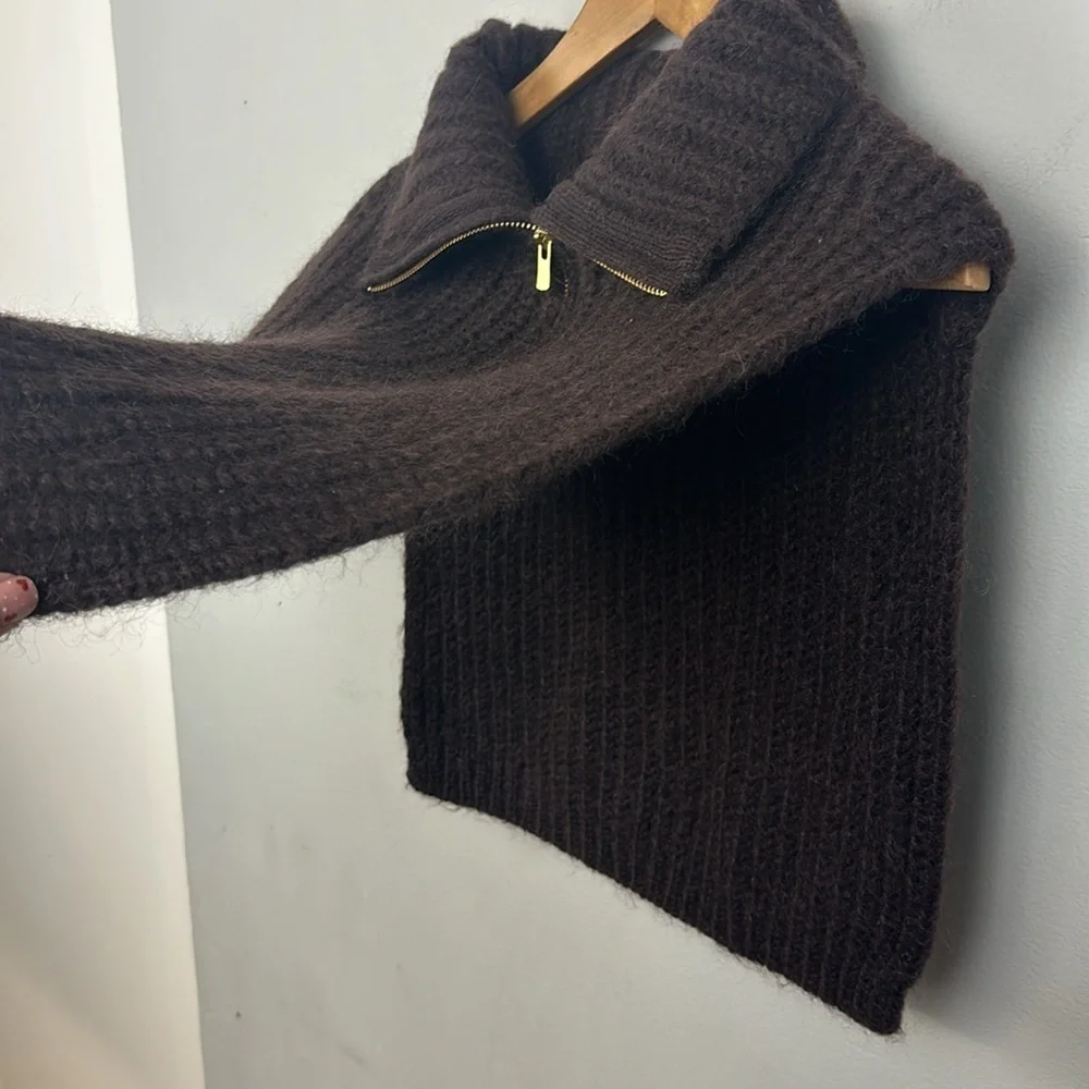 & Other Stories Wool/Mohair Polo- Neck Knit Collar Brown
